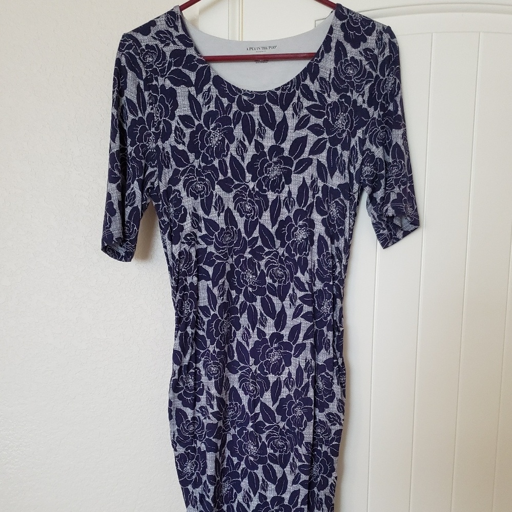 A Pea In The Pod Rutched Blue Maternity Dress